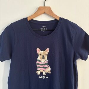 J. Crew Women XS‎ Collector Tee Preppy Bulldog Rugby Blue Pink Short Sleeve NEW
